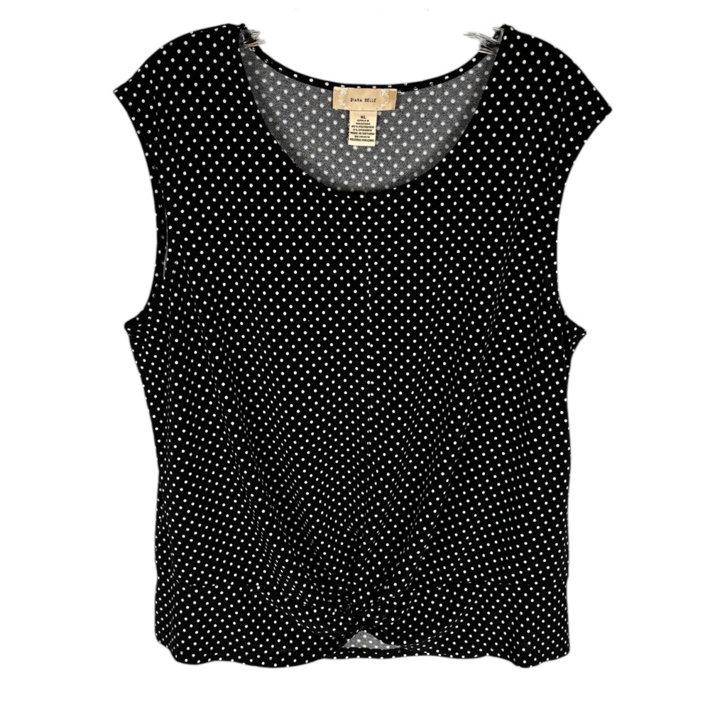 Diana Belle XL Black Polka Dot Top Twist Hem Jersey Knit Classic CapsuleWardrobe